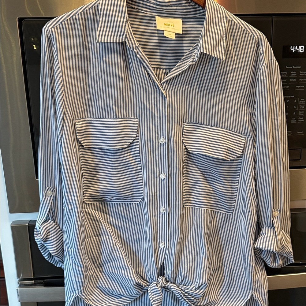 Anthropologie Blue and White Striped Button Down Shirt
